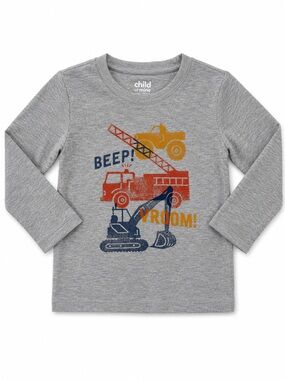 child of mine Gray Long-Sleeve Tee with Red, Navy & Gold Truck Graphics